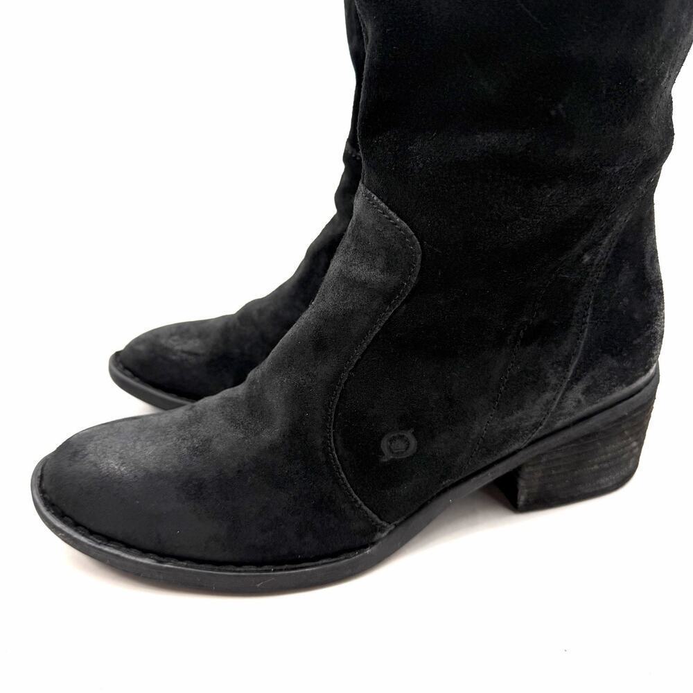 Born Felicia Distressed Black Suede Knee-High Lace & Side Zip Boots Womens 9.5 - Picture 7 of 12